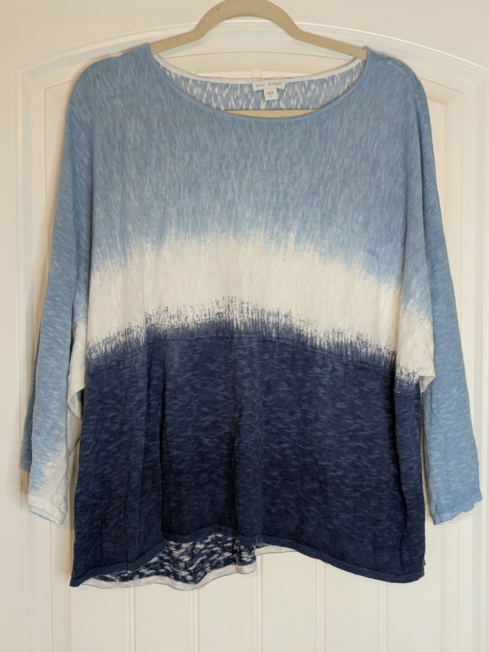 J Jill Pure Jill Blue Ombre Tie-Dye Relaxed Oversized Fit Cotton-Linen Shirt